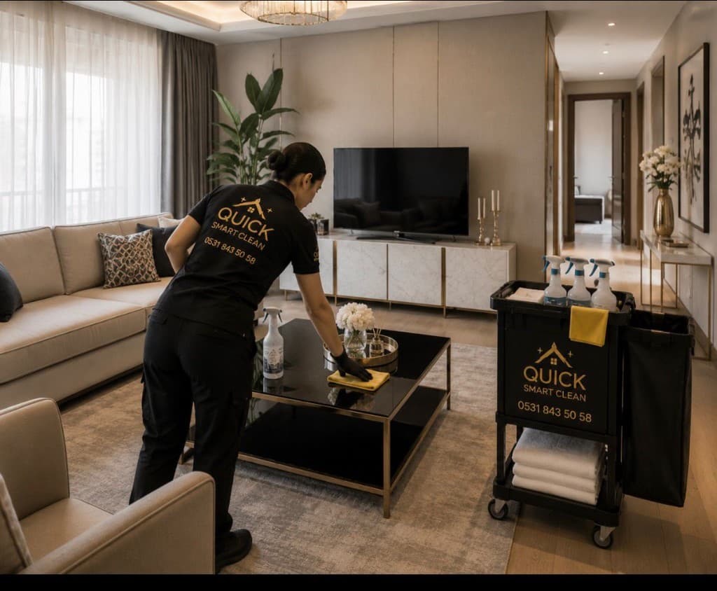 Quick Smart Clean ekibi rezidans dairesinde detaylı iç mekân temizliği yapıyor