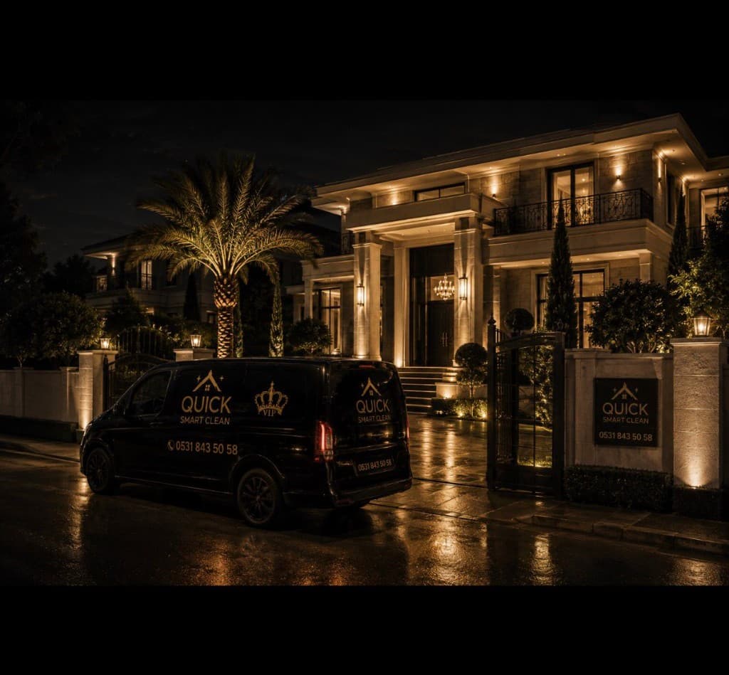 Quick Smart Clean ekibi villa dış alanında operasyon gerçekleştiriyor